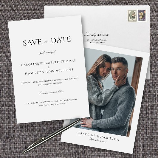 Elegant minimalistisch zwart-withuwelijk save the date