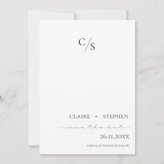 Elegant minimalistisch zwart-withuwelijk save the date (Voorkant)