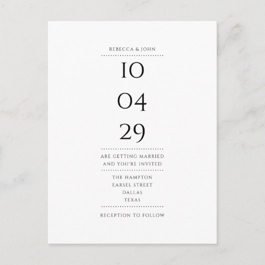 Elegant minimalistisch zwart-withuwelijk uitnodiging briefkaart (Voorkant)