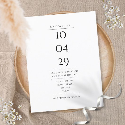 Elegant minimalistisch zwart-withuwelijk uitnodiging briefkaart