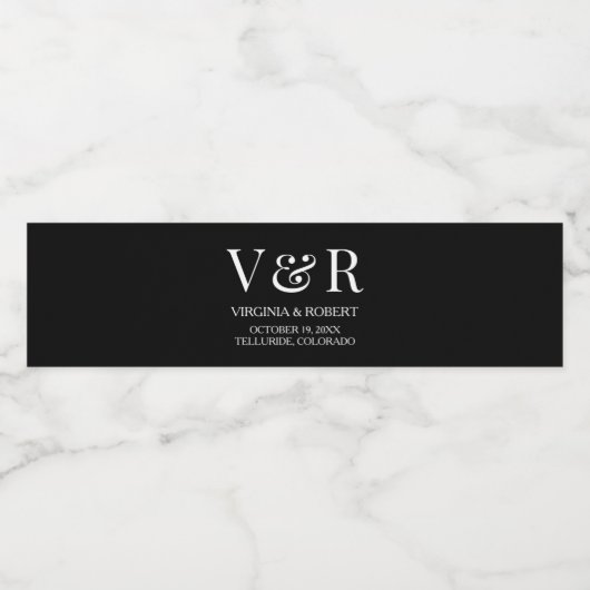 Elegant minimalistisch zwart-withuwelijk waterfles etiket (Enkel label)