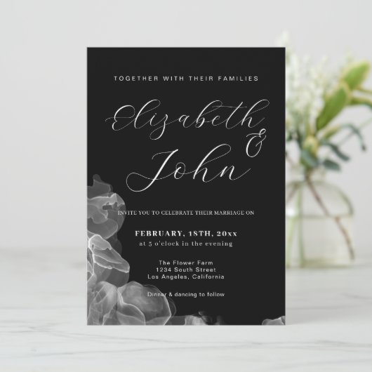Elegant minimalistisch zwart-witinkthuwelijk kaart (Staand voorkant)