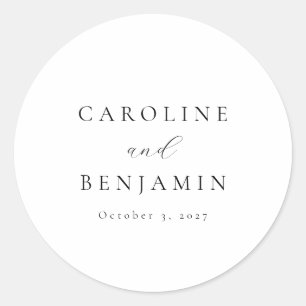 Elegant minimalistisch zwart-witkalligrafie bruilo ronde sticker