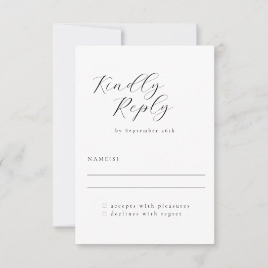 Elegant minimalistisch zwart-witkalligrafie bruilo RSVP kaartje (Voorkant)