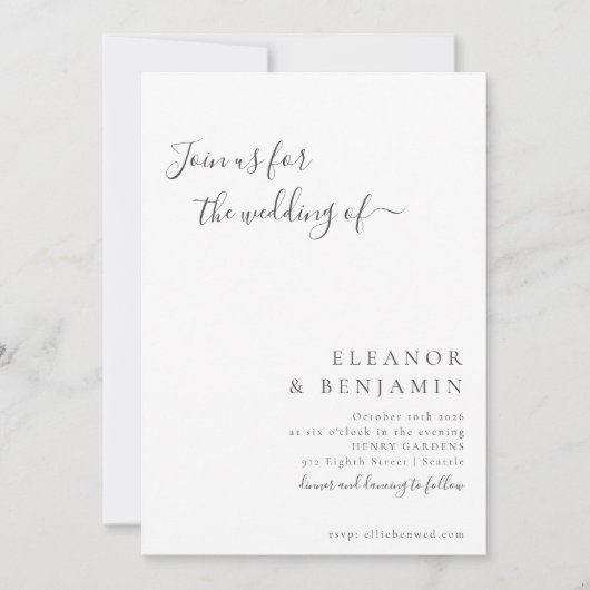 Elegant minimalistisch zwart witscript bruiloft RS Kaart (Voorkant)