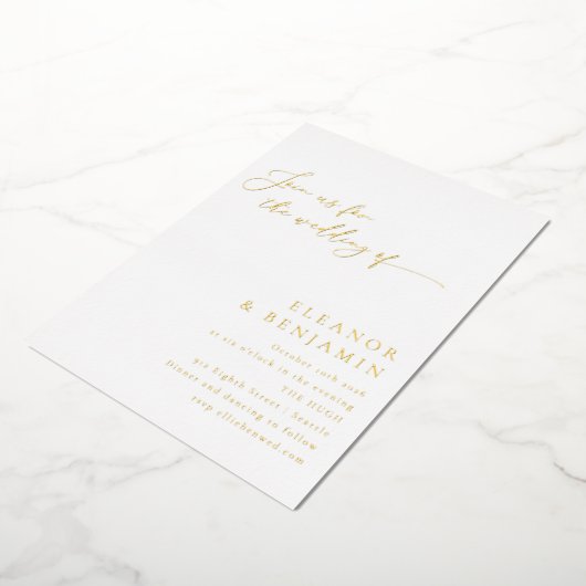 Elegant minimalistisch zwart-witscript huwelijk folie uitnodiging (Gedraaid)