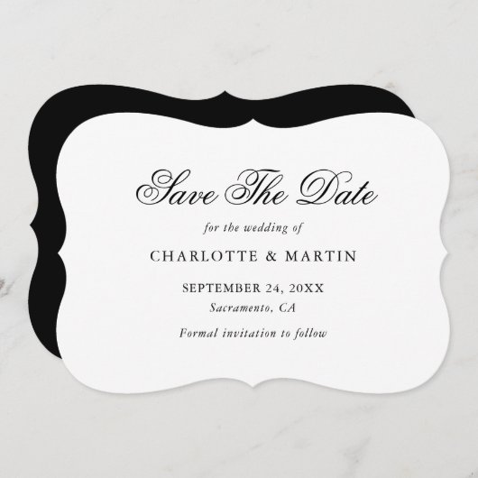 Elegant minimalistisch zwart-witscript huwelijk save the date (Voorkant / Achterkant)
