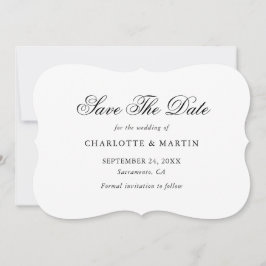 Elegant minimalistisch zwart-witscript huwelijk save the date