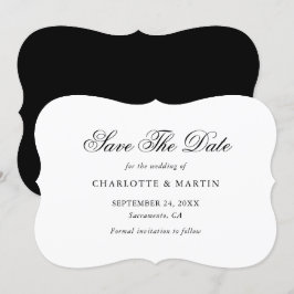 Elegant minimalistisch zwart-witscript huwelijk save the date