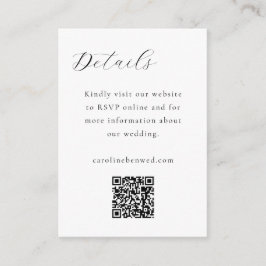 Elegant minimalistisch zwart witscript QR Weddensc Informatiekaartje