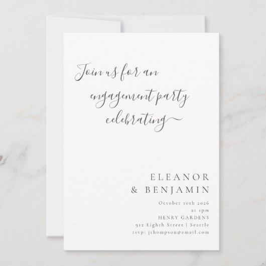 Elegant minimalistisch zwart witscript Verloving Kaart (Voorkant)