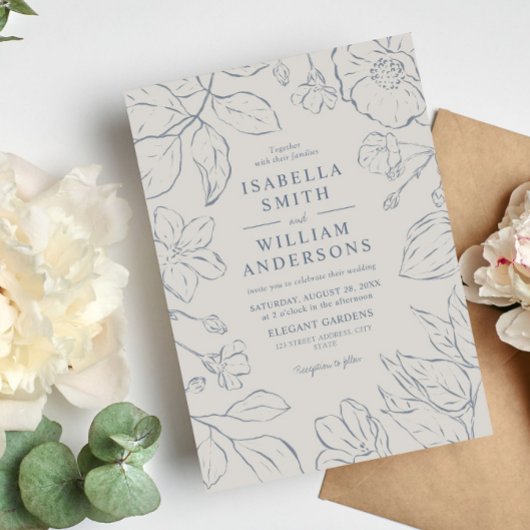 Elegant minimalistische botanische bruiloft kaart