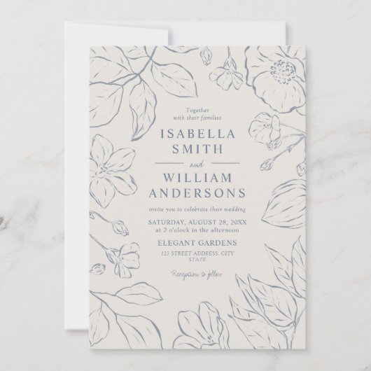 Elegant minimalistische botanische bruiloft kaart (Voorkant)