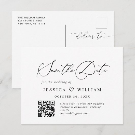 Elegant minimalistische bruiloft Sparen de Code va Briefkaart (Voorkant / Achterkant)