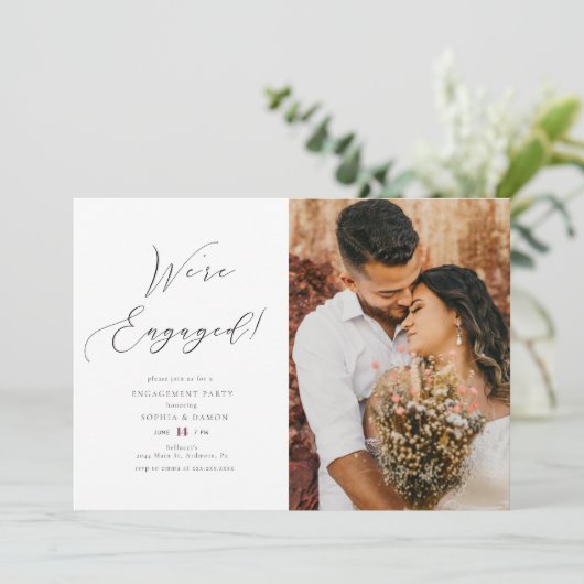 Elegant minimalistische Calligrafie Engagement Par Kaart (Staand voorkant)