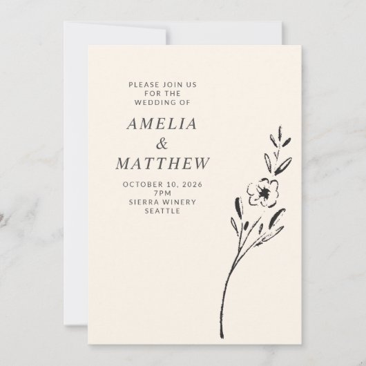 Elegant-minimalistische Floral-tekening op het huw Kaart (Voorkant)