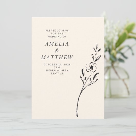 Elegant-minimalistische Floral-tekening op het huw Kaart (Staand voorkant)