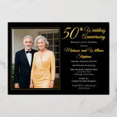 Elegant Minimalistische Foto 50ste Huwelijksverjaa Folie Uitnodiging (Voorkant)