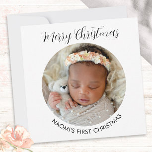 Elegant Minimalistische Foto Baby's Eerste Kerstmi Feestdagenkaart