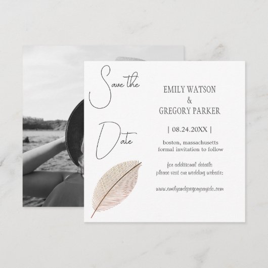 Elegant minimalistische foto van abstract vel, bes save the date (Voorkant / Achterkant)