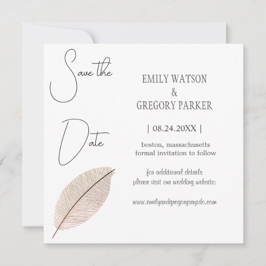 Elegant minimalistische foto van abstract vel, bes save the date (Voorkant)