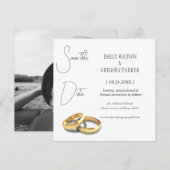Elegant minimalistische foto van goudring save the date (Voorkant / Achterkant)