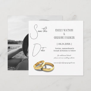 Elegant minimalistische foto van goudring save the date