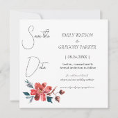 Elegant minimalistische foto van waterverf bloem save the date (Voorkant)
