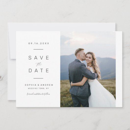 Elegant minimalistische fotobruiloft bespaart datu save the date (Voorkant)