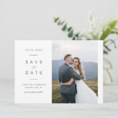 Elegant minimalistische fotobruiloft bespaart datu save the date (Staand voorkant)