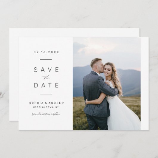 Elegant minimalistische fotobruiloft bespaart datu save the date (Voorkant / Achterkant)