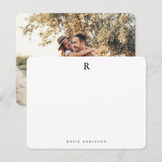 Elegant minimalistische geavanceerde monogram foto notitiekaartje (Voorkant / Achterkant)