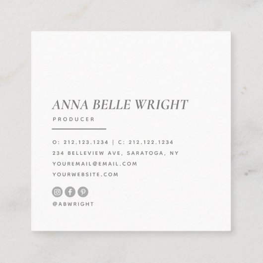 elegant | Minimalistische moderne typografie Eenvo Vierkante Visitekaartje (Achterkant)