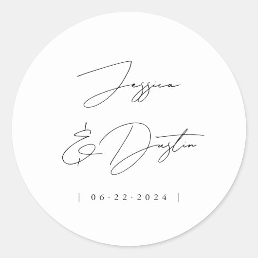 Elegant minimalistische namen Datum Manuscript Zwa Ronde Sticker (Voorkant)