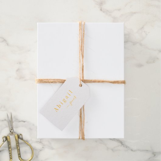 Elegant minimalistische scriptnaam op maat cadeaulabels (Met Koord)