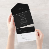 Elegant minimalistische zwarte en witte donkere br all in one uitnodiging (Afscheurbaar)