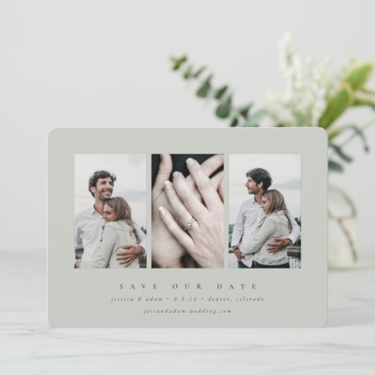 Elegant minimum 3 foto save the date (Staand voorkant)