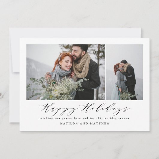 Elegant minimum foto collage kerstscript feestdagenkaart (Voorkant)