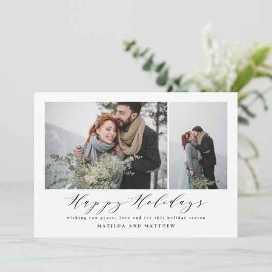 Elegant minimum foto collage kerstscript feestdagenkaart (Staand voorkant)