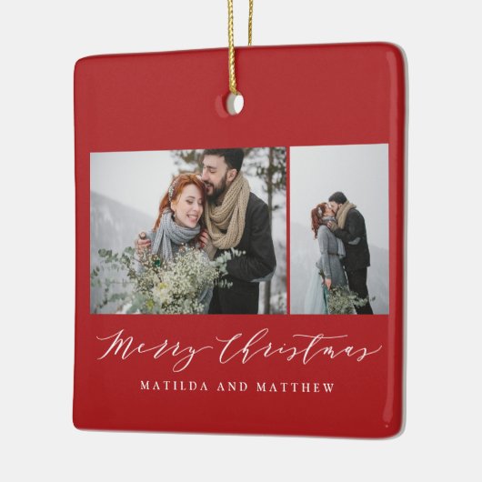 Elegant minimum foto collage kerstscript keramisch ornament (Links)