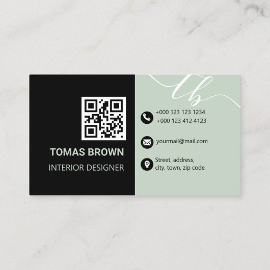 Elegant minimum Sage Green monogram initialen Visitekaartje (Achterkant)