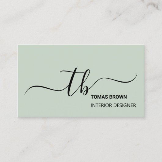 Elegant minimum Sage Green monogram initialen Visitekaartje (Voorkant)