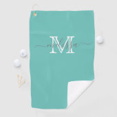Elegant Minimumnaam en Monogram Blauwgroen Golfhan Golfhanddoek (Insitu)