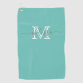 Elegant Minimumnaam en Monogram Blauwgroen Golfhan Golfhanddoek (Voorkant)