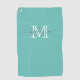 Elegant Minimumnaam en Monogram Blauwgroen Golfhan Golfhanddoek