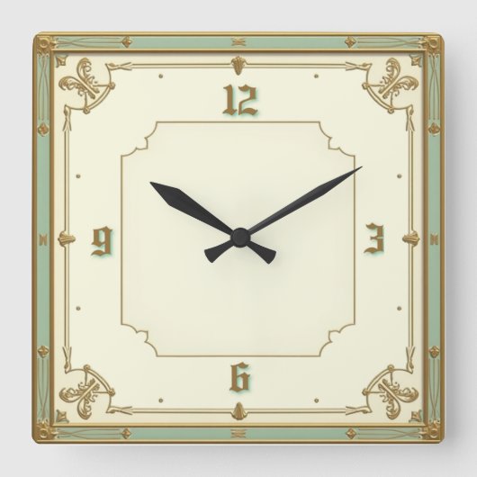 Elegant Mint Art Deco Vierkante Klok (Voorkant)