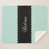 Elegant Mint Blue Polka Dot Black Lace Aangepaste  Sherpa Deken (Voorkant (horizontaal))