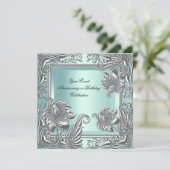 Elegant Mint Blue Silver Floral Party Kaart (Staand voorkant)