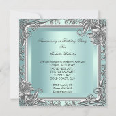 Elegant Mint Blue Silver Floral Party Kaart (Achterkant)