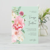 Elegant Mint & Blush Pink Floral Chic Invitation Kaart (Staand voorkant)